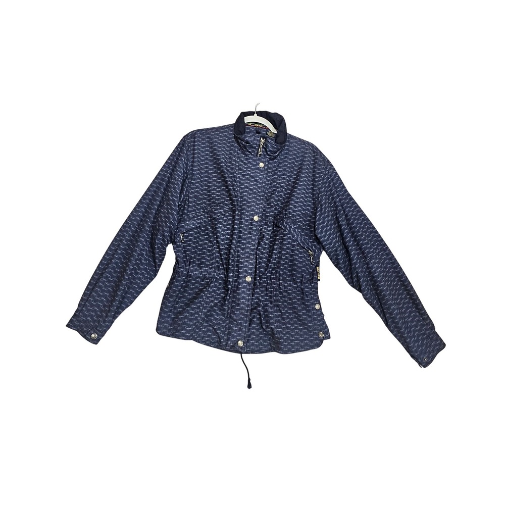 Vtg Sunice Golf Jacket Womens M Windbreaker Patterned Full Zip Navy Blue 90s